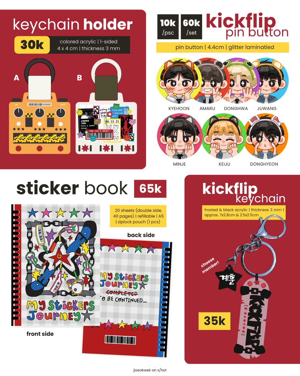 jiseokwek's tweet photo. Fanmerch Pre-Order
by jiseokwek ⭐

🗓 aug 7 - 17, 2026
🗞 xdinary heroes, kickflip !!!
🗂 instrument keychain, pin buttton, sticker, hairclip, etc.
📍bogor, ina 🇮🇩

order here: https://t.co/eWvtfrfvpr
WW/GO order kindly DM me!

[ rt &amp; like are really appreciated 🫶 ] https://t.co/cpzGl25l3E