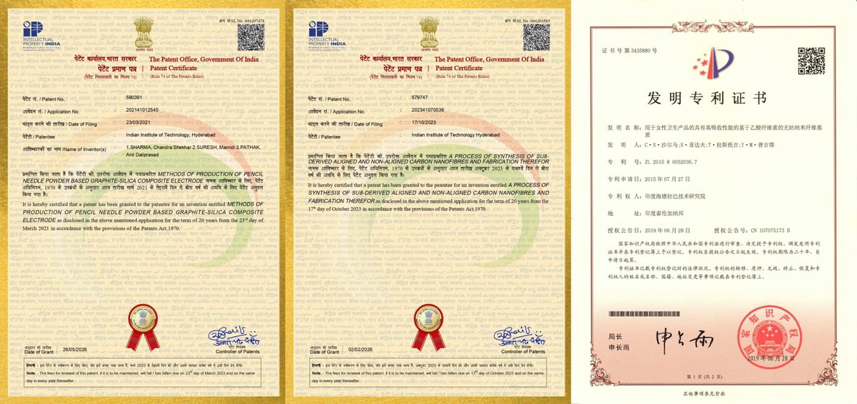 Chans2k2's tweet photo. Glad to share that 8 patents granted, including 1 in China & 1 in the UK to our #CARBONLab @chem_iith.
This is a testament to the power of research, innovation & teamwork. Onward to creating technologies with global impact.
#Innovation #Patents #Research @che_iith @IITHyderabad https://t.co/BScx3RrrAq