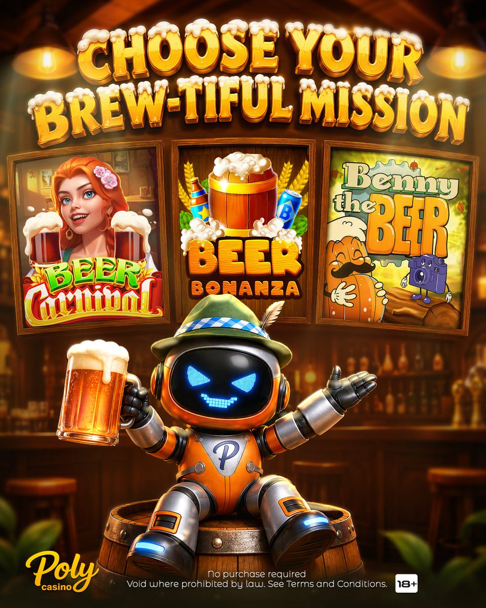 PolyCasino's tweet photo. SYSTEM ALERT: MAXIMUM FUN DETECTED.
Happy Beer Day, everyone! 🍻
Which brew-tiful mission are you taking on today? Pick your favorite game (1, 2, or 3) and tell me in the comments!
SURPRISE REWARD packets are waiting in the DMs for a few lucky winners. 🍻✨

#PolyCasino #InternationalBeerDay #OnlineCasino #Slot
