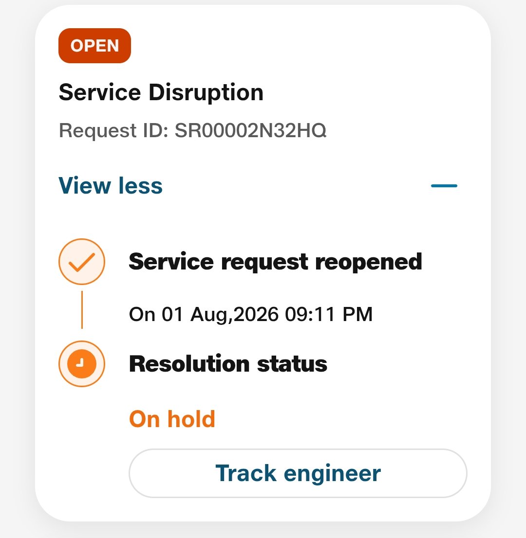 Ksinghal1337's tweet photo. @JioCare 
When will my Fibre issue be resolved? When I schedule an appointment, it is put 'On Hold' w/o giving any reason. When I reschedule, the next appointment is also put on hold. Now my reschedule limit has been reached. Even calling the helpline number doesn't help. https://t.co/goLILdRVBN