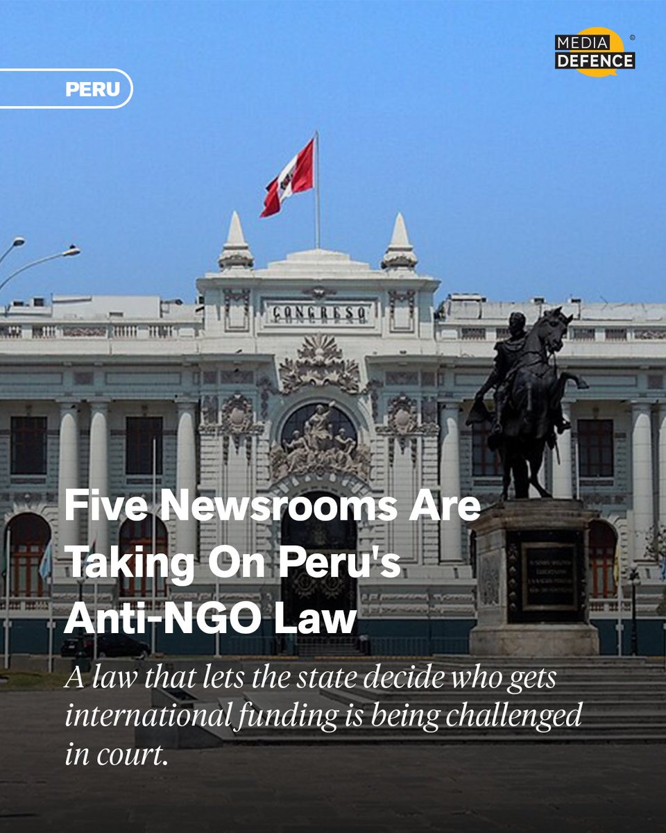 mediadefence's tweet photo. Most of Peru's investigative outlets rely on foreign funding to report on corruption. A recent law lets the state approve or block their work before it starts.

Five newsrooms are challenging it.

Read more about the law and the fight to overturn it: https://t.co/YxNofaK46k https://t.co/x5OuflsFsi