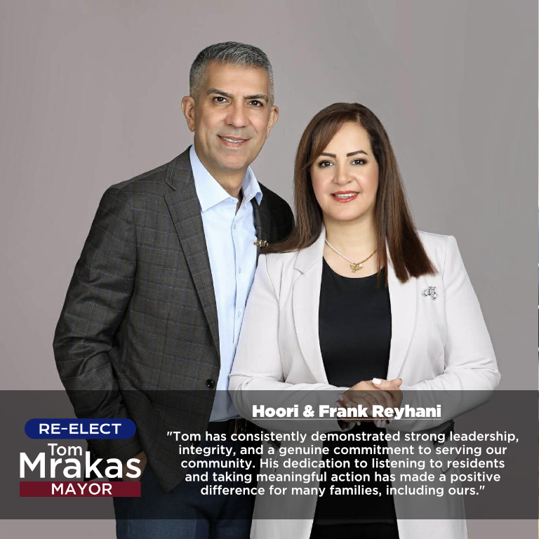 TMrakas's tweet photo. 🚨 ENDORSEMENT ALERT 🚨

I'm honoured to have the support of Hoori and Frank Reyhani, proud Aurora residents who believe in the importance of strong leadership, integrity, and putting our community first.

Here's part of what Hoori and Frank had to say:

"Tom has consistently demonstrated strong leadership, integrity, and a genuine commitment to serving our community. His dedication to listening to residents and taking meaningful action has made a positive difference for many families, including ours."

Thank you, Hoori and Frank, for your trust and support. I'm truly grateful.

Read their full endorsement and see why they're supporting my re-election at https://t.co/itX6yrDx9b

Be part of the momentum! Volunteer, reserve your lawn sign, or support the campaign today at https://t.co/HdEul55fCZ 

Together, let's keep Aurora moving forward.