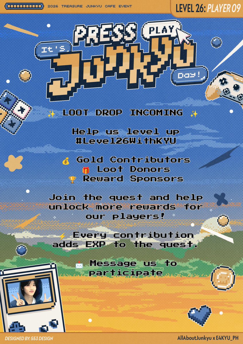 AllAboutJunkyu's tweet photo. โจ LOOT DROP INCOMING โจ
Calling all Gold Contributors, Loot Donors, and Reward Sponsors! ๐พ
Want to help us level up #Level26WithKYU? Support our quest by contributing funds, merchandise, or prizes for our games and activities. ๐งก
โก Every contribution adds EXP to the quest.
Interested? Send us a message!
@AllAboutJunkyu x @E4KYU_PH
#JUNKYU #์ค๊ท #ใธใฅใณใฎใฅ