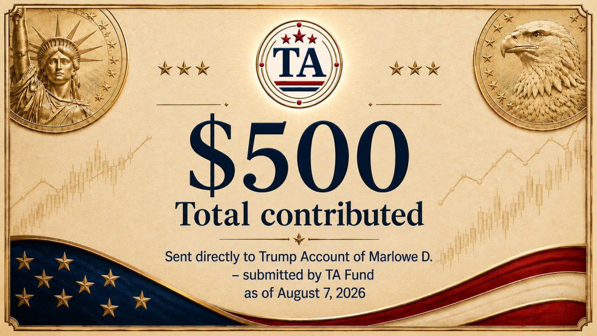 TA_fund's tweet photo. @TrumpAccounts Congratulations to Marlowe D. for receiving a $500 Trump Account contribution from TA Fund. 🇺🇸 https://t.co/LkxLqepOqC