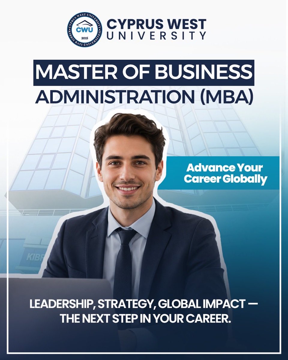 CWUOfficial's tweet photo. MBA – Master of Business Administration

Take your professional journey to the next level with the MBA program at the Institute of Graduate Studies, Cyprus West University. 📈🌐

Develop your leadership, strategic thinking, and business management skills while preparing for new opportunities in the global business world.

Submit your application today for the upcoming academic year.

🌐 https://t.co/0lKZCGjGf7📧 
international@cwu.edu.tr
📞 +90 (850) 303 00 14

📩 Apply now and take the next step in your academic and professional journey.

#mba #masterofbusinessadministration #graduatestudies #cwu #cypruswestuniversity