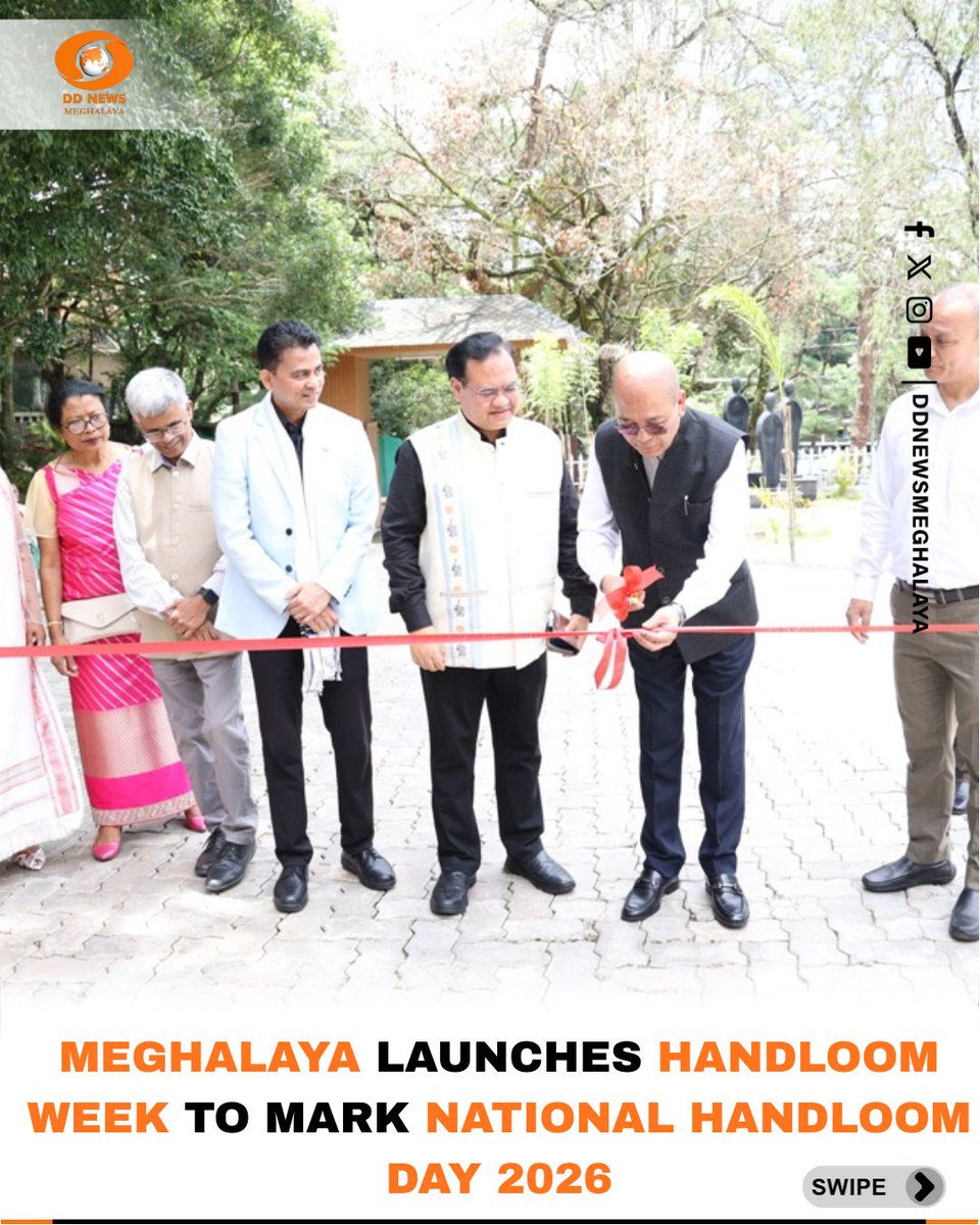 ddnewsshillong's tweet photo. #MeghalayasDepartmentofTextiles launched #HandloomWeek in #Shillong to mark #NationalHandloomDay2026. #Minister @MetbahLyngdoh highlighted the sector’s role in supporting over 50,000 households, with women making up more than 70% of the workforce. https://t.co/HLY9yig7VQ