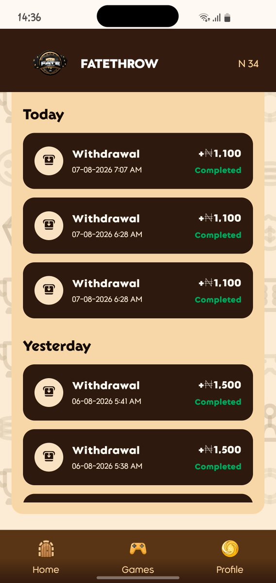 thony_cryp's tweet photo. My withdrawals are dropping from #FATETHROW 
@fatethrow 
And take note, these are just winnings from my game using the 1000 naira bonus money given after registration https://t.co/203B029dPt