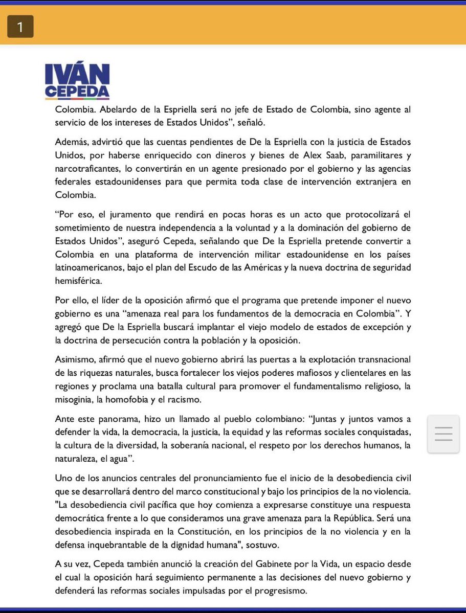 IvanCepedaCast's tweet photo. Iván Cepeda declara en Barranquilla el inicio de la desobediencia civil pacífica en defensa de la democracia y la soberanía nacional https://t.co/cmN2acvttY