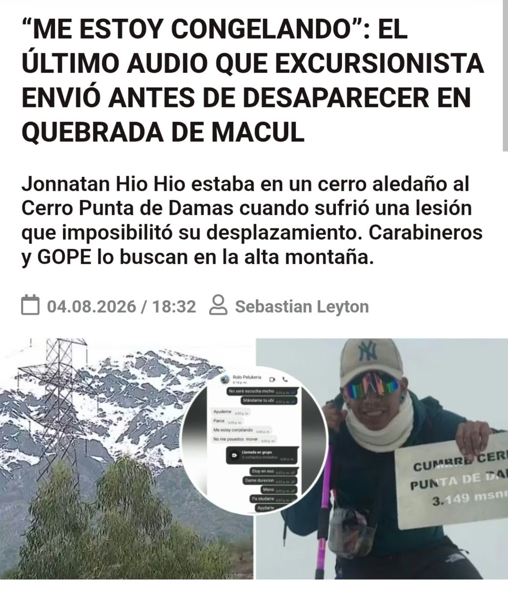 cristobalreus's tweet photo. Se entiende la angustia por un familiar o amigo que esta perdido en la 🏔. Pero no nos confundamos, esa temeridad pone en riesgo a ellos mismos y a los equipos de rescate y moviliza recursos públicos que pueden destinarse a otras emergencias. Son irresponsables. #Corta https://t.co/9Ed3k9u5Fp