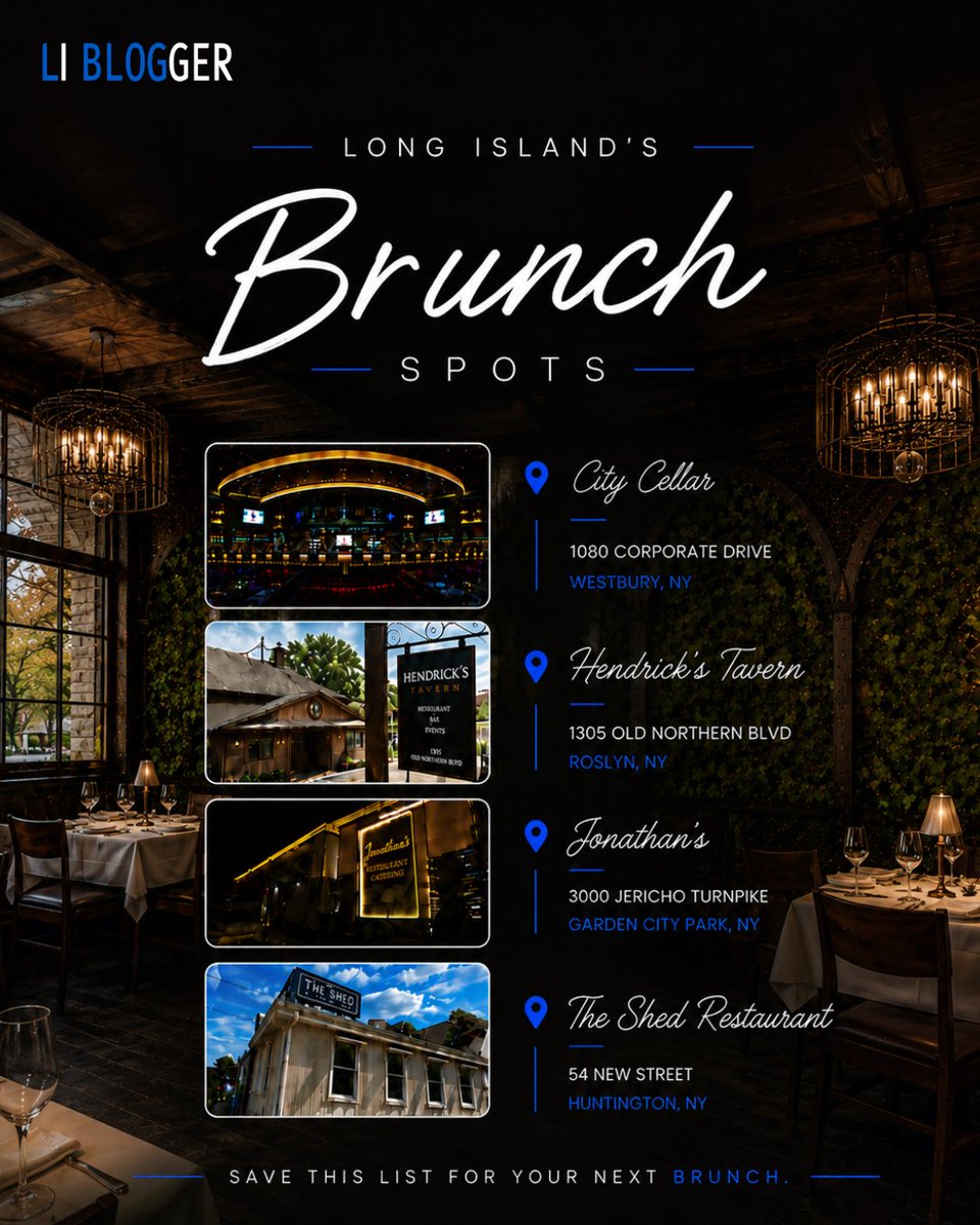 RaeParth2's tweet photo. Brunch plans? 🥂☀️ Save these Long Island favorites:
🍽️ City Cellar – Westbury
🍽️ Hendrick’s Tavern – Roslyn
🍽️ Jonathan’s – Garden City Park
🍽️ The Shed – Huntington
Follow LI Blogger for more local finds.
#LongIsland #LongIslandBrunch #LIBlogger https://t.co/KoDjAuFUfH