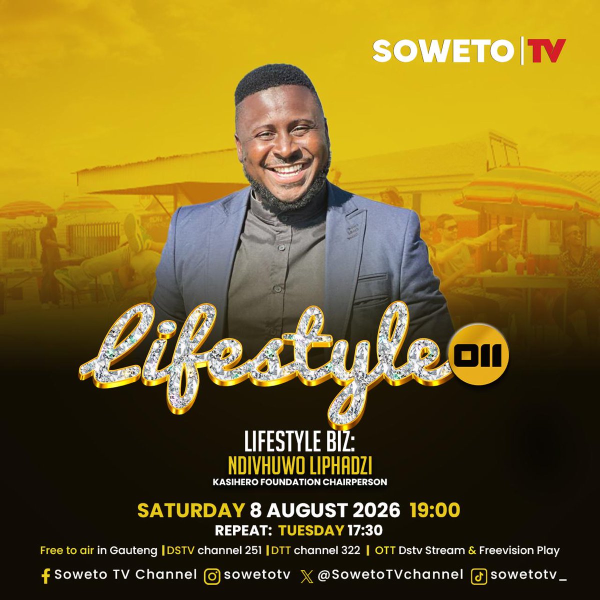 SowetoTVchannel's tweet photo. LIFESTYLE 011 ✨
Ndivhuwo Liphadzi on community development. 🌍🤝✨

📅 Saturday | 8 August 2026
🕖 19:00
🔁 Repeat: Tuesday at 17:30
📍 Soweto TV | Free to air in Gauteng | DStv Channel 251 | DTT Channel 322 | OTT (DStv Stream &amp; Freevision Play)

#Lifestyle011 #SowetoTV https://t.co/TiPQWGCycf