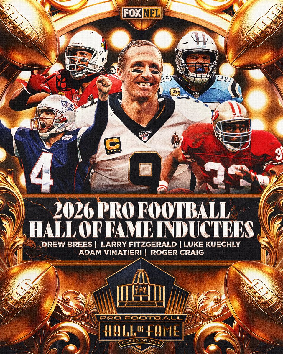 NFLonFOX's tweet photo. Football royalty👑 

Congratulations to the newest members of the @ProFootballHOF! https://t.co/WJvgGeJtSf