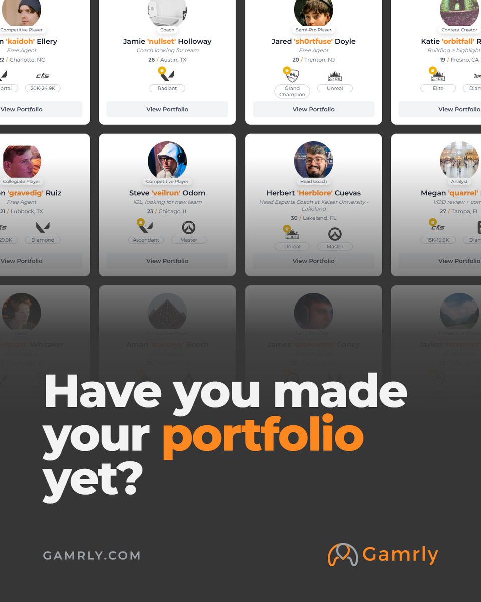 gamrly's tweet photo. We are seeing more and more esports enthusiasts building their portfolios on Gamrly.

Create yours today on https://t.co/vStHZgifPf https://t.co/CP09aFi0VN