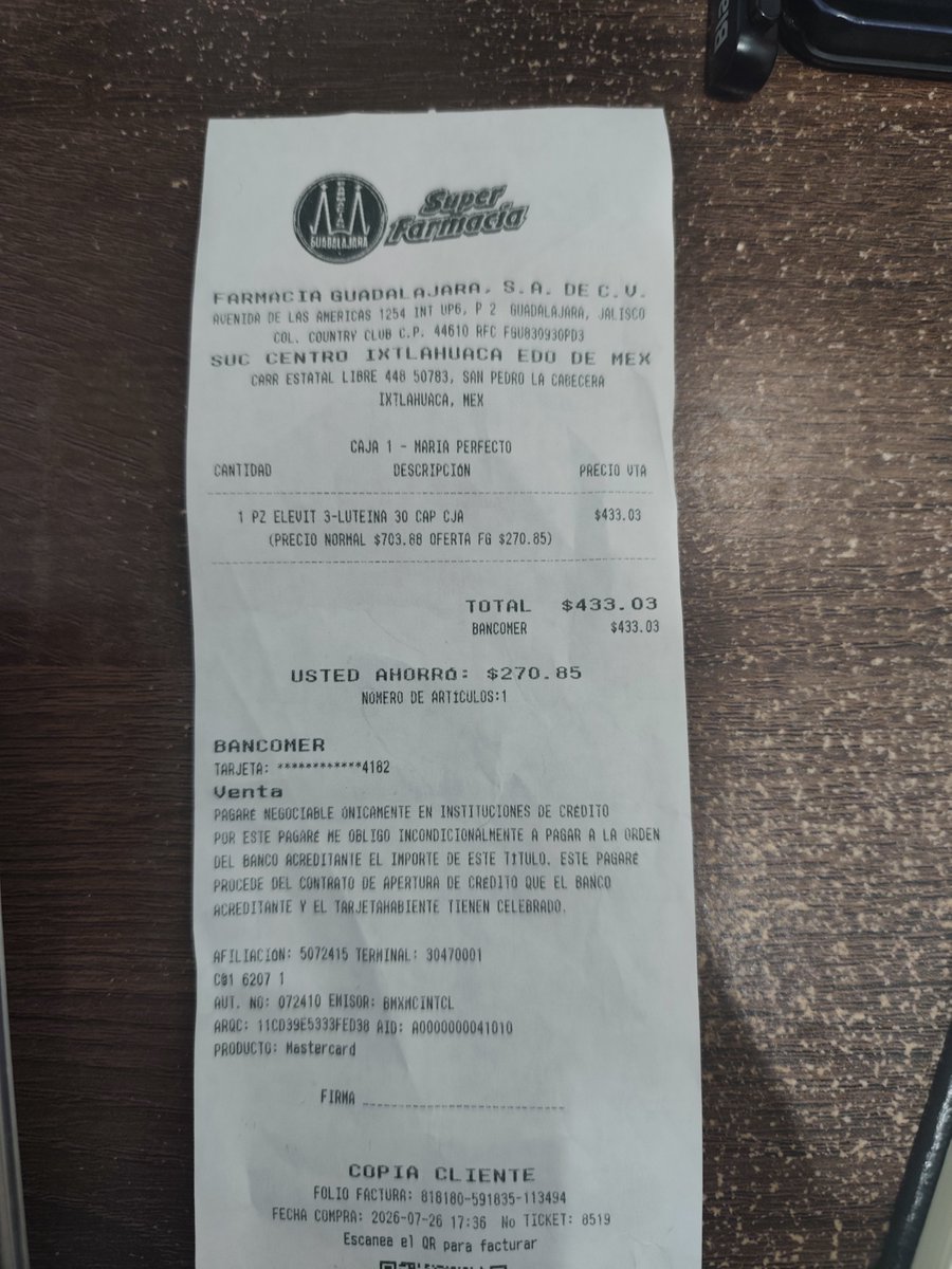 acttapia's tweet photo. Compré un medicamento defectuoso de origen (Elevit 3) en @FarmaciasGdl Suc. Centro Ixtlahuaca. Negaron la garantía de 48h en tienda y corporativo no da solución desde el 26/jul. Exijo la sustitución de mi producto. Ticket 0519. @Profeco @COFEPRIS https://t.co/SvWJQkQ3Iz