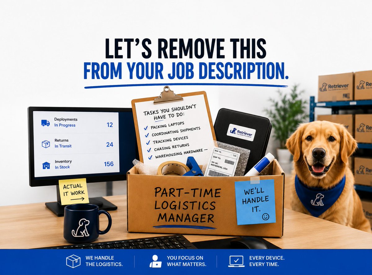 helloretriever1's tweet photo. Let's remove “part-time logistics manager” from IT's job. 📋❌

They have enough to do without:
Packing laptops
Coordinating shipments
Tracking devices
Chasing returns

Retriever will take that job. No two weeks' notice required.

Happy Friday. 

#ITOperations #ITLife #Retriever https://t.co/mpoHd4M6yd
