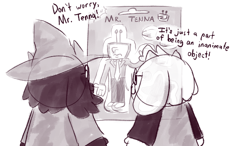 Kibobblemate's tweet photo. my tenna figure broke frame one and fangamer is sending me a new tennaling so i sealed my original back in the box and my friend and i thought about the ralsei plushies giving him that chapter 3 "pep talk" #deltarune https://t.co/W2AGa6209G