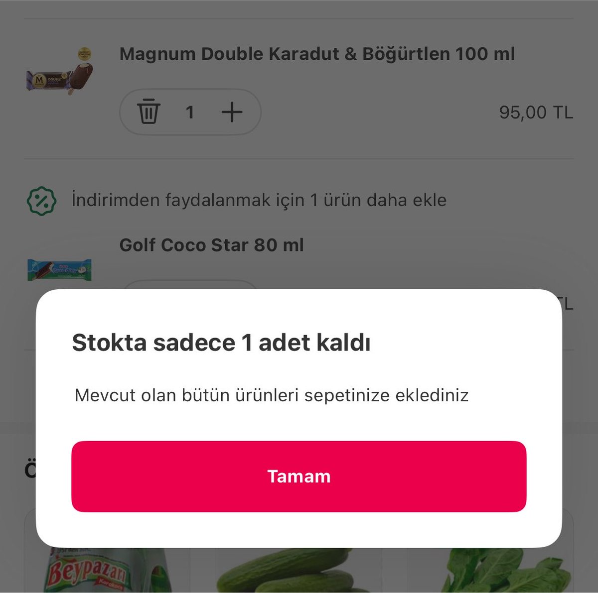 calimerodenis's tweet photo. @ys_market sepetime 1 ürün daha eklemem adına yönlendiriliyorum ama ürün stockout https://t.co/XoYaKHa4F4
