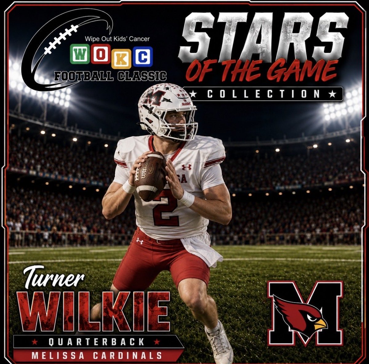 ClassicWokc's tweet photo. @UT_Dallas presents
STARS OF THE GAME
@FootballMelissa @turnerwilkie5 is one of the best junior QB’s in the state - he can spin it! Come see him take on Arkansas power, @PA_Bruins in the Wipe Out Kids’ Cancer Classic on 8/28 at Coach Kenny Deel Stadium in Melissa. https://t.co/os08KrQlpl
