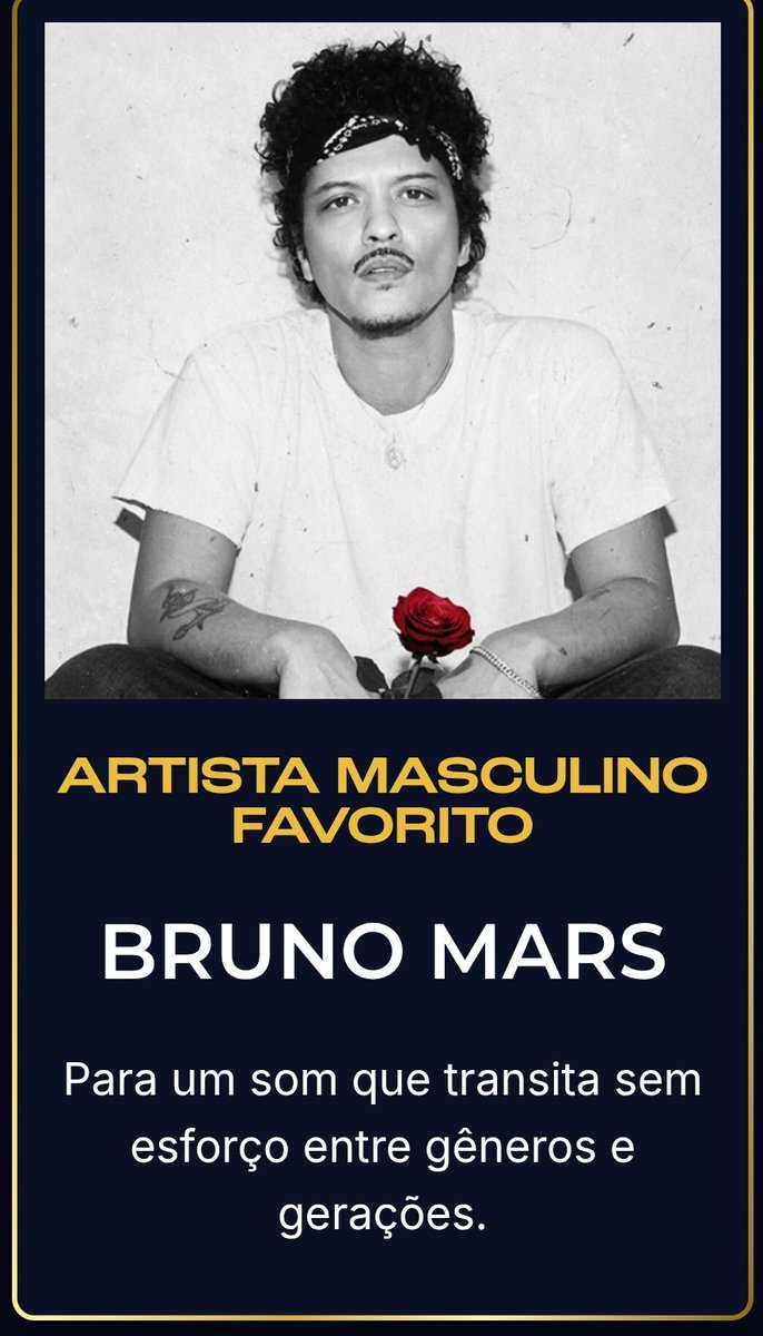 Portalbmfc's tweet photo. É DELE! 🏆✨
Bruno Mars acaba de ser eleito Artista Masculino Favorito no World Choice Awards 2026! ❤️‍🔥
Mais um reconhecimento para uma carreira que continua atravessando gerações. 🌹 https://t.co/I0jkywn3Kj
