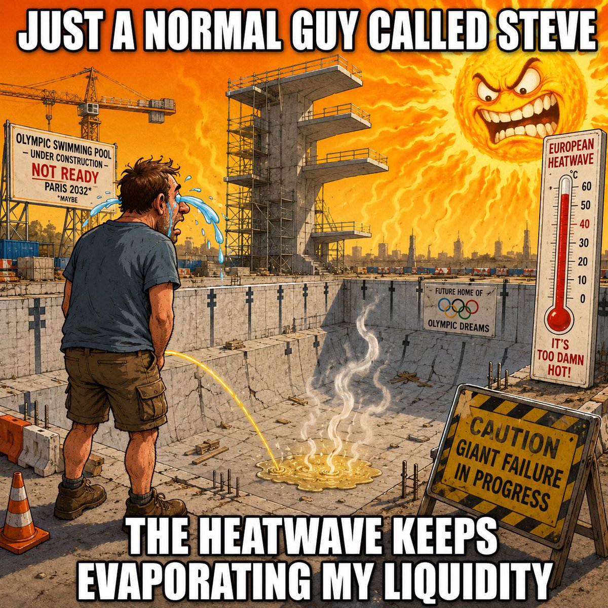 swimnpoolsteve's tweet photo. I’m just a normal guy called Steve with an Olympic-sized swimming pool. Last year, I sold the $FARTBOY dip to fund my pool. 

I couldn’t afford to fill it with water, so I’ve been pissing in it ever since. But the heatwave keeps evaporating my piss. 

I wish I’d never sold. 😭 https://t.co/bEPYsdrOOu