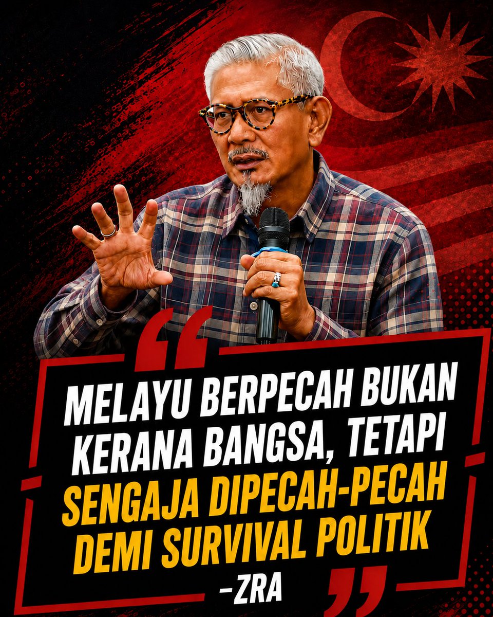nokurogiaaaa's tweet photo. “Masalah orang Melayu berpecah, bukanlah masalah kita... Ini adalah masalah pemimpin.”
“Tapi kita nampak dengan jelas, ini adalah perjuangan untuk survival politik sendiri.”
Pesannya: jangan terheret dalam perebutan kuasa demi kepentingan peribadi.
#ZRA #PolitikMalaysia https://t.co/zbhcgIlmDV