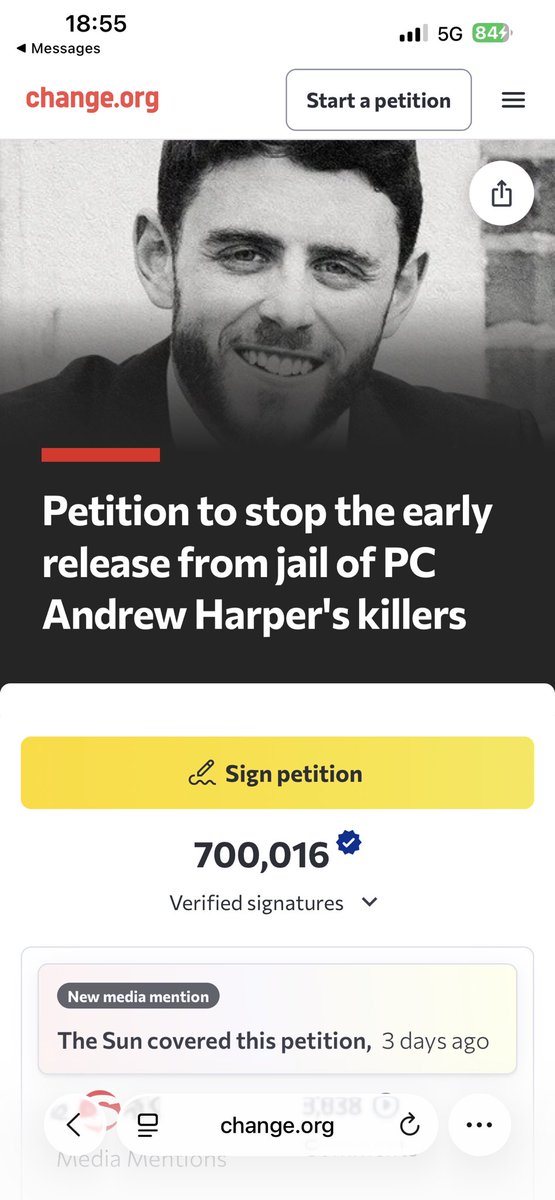 NormanBrennan's tweet photo. BREAKING NEWS! The Petition to keep Two Laughing Police Killers in Prison beyond the 50% mark has Smashed through the 700,000 mark in just 3 days! Let’s get this to the 800,000 over the weekend! It’s to get some Justice for PC Andrew Harper; Lissie his family &amp; colleagues👇🤷‍♂️👍🙏 https://t.co/pILPPh2OWY
