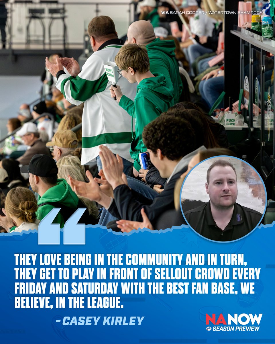 NAHLHockey's tweet photo. ❝𝐓𝐡𝐞𝐲 𝐠𝐞𝐭 𝐭𝐨 𝐩𝐥𝐚𝐲 𝐢𝐧 𝐟𝐫𝐨𝐧𝐭 𝐨𝐟 𝐬𝐞𝐥𝐥𝐨𝐮𝐭 𝐜𝐫𝐨𝐰𝐝 𝐞𝐯𝐞𝐫𝐲 𝐅𝐫𝐢𝐝𝐚𝐲 𝐚𝐧𝐝 𝐒𝐚𝐭𝐮𝐫𝐝𝐚𝐲 𝐰𝐢𝐭𝐡 𝐭𝐡𝐞 𝐛𝐞𝐬𝐭 𝐟𝐚𝐧 𝐛𝐚𝐬𝐞❞

Casey Kirley talks more on the player experience of the Watertown Shamrocks organization and how the South Dakota town has fallen in love with the team.

Read more 🗒️: https://t.co/F43Rmk5eCM
Watch the full interview 📺: https://t.co/gAOrI9HBpo