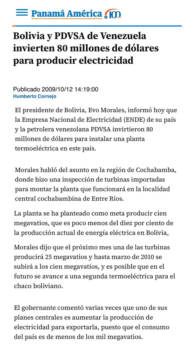 zuricht94's tweet photo. En octubre de 2009, mientras Venezuela se quedaba sin luz y Chávez se preparaba para decretar el estado de emergencia eléctrica (Decreto 7.228 de febrero de 2010, justificado por “la sequía de El Niño”), por órdenes suyas PDVSA invertía 80 millones de dólares en una planta termoeléctrica en Cochabamba con el objetivo de exportar electricidad.
Ochenta millones de dólares.
Para producir 100 megavatios… en Bolivia.
Al mismo tiempo, el mismo Chávez ordenaba una campaña de ahorro eléctrico a través de todo su aparato de propaganda en casa.
El chavismo trajo oscuridad para la casa y luz para la calle.
Los apoyos políticos pesaban más que el pueblo.