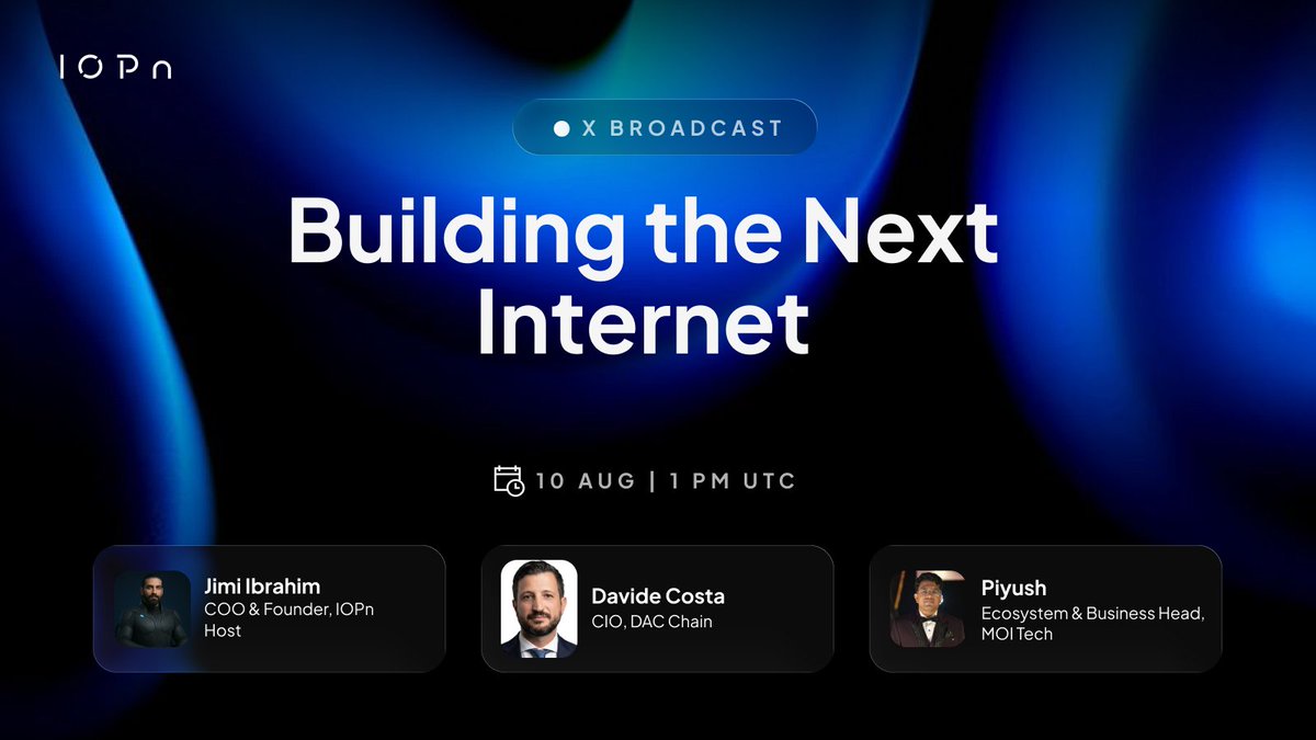 IOPn_io's tweet photo. What will the next internet be built on?

Join @davide___costa (@dac_chain), @PimaBD (@MOI_Tech), and @JimiIOPN as they discuss the foundations shaping the next generation of internet infrastructure.

10 Aug. | 1 PM UTC

Set your reminders.

Accelerate ⋂ https://t.co/DD36MPGHdZ