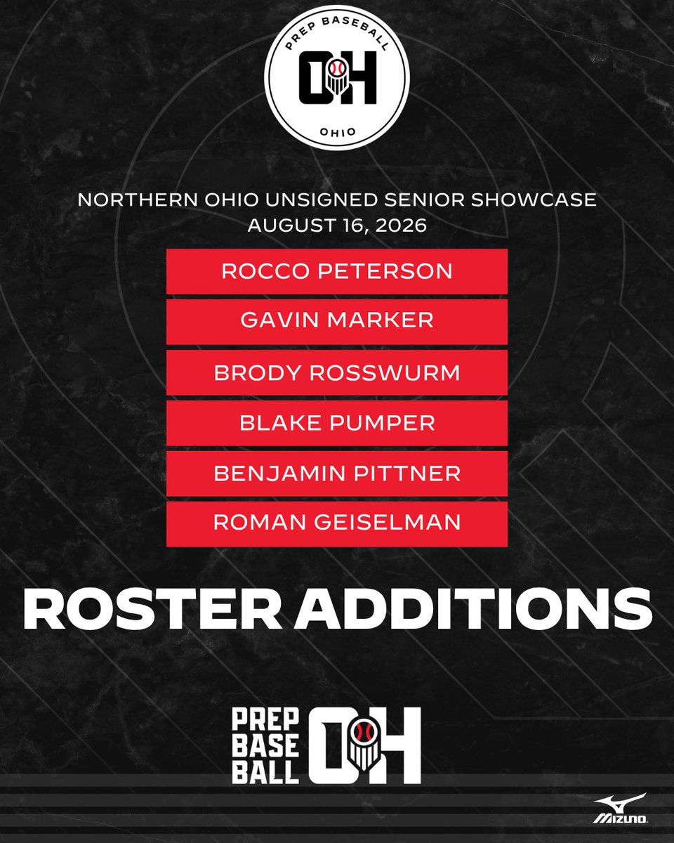 PrepBaseballOH's tweet photo. 𝗡𝗼𝗿𝘁𝗵𝗲𝗿𝗻 𝗢𝗵𝗶𝗼 𝗨𝗻𝘀𝗶𝗴𝗻𝗲𝗱 𝗦𝗲𝗻𝗶𝗼𝗿 𝗦𝗵𝗼𝘄𝗰𝗮𝘀𝗲
𝑅𝑜𝓈𝓉𝑒𝓇 𝒜𝒹𝒹𝒾𝓉𝒾𝑜𝓃𝓈

📝 Register Below:
🔗 https://t.co/lo9OZRxiZx

📆 When:
▪️ August 16
🗣️ Who:
▪️ 2027 Grads
📍 Where:
▪️ Baldwin Wallace

#BeSeen @PrepBaseball @Brandon1Single @RabantTyler23 @Noah_Merrill27 @jensen_vargo @bryce_bunner1 @jakewalt18 @ChaseHarold9 @carsonciccia @collindavis134 @marker_gavin @BlakePumper @BenjaminPi7203 @RomanGeiselman1 @RomanGeiselman1 @AustinJSports @jakehopkin37246 @Samgreene190039 @MattGert @smith_jett45314 @zac_frederick_ @Etoerek79701 https://t.co/BlNd6eqoFR https://t.co/BlNd6eqoFR