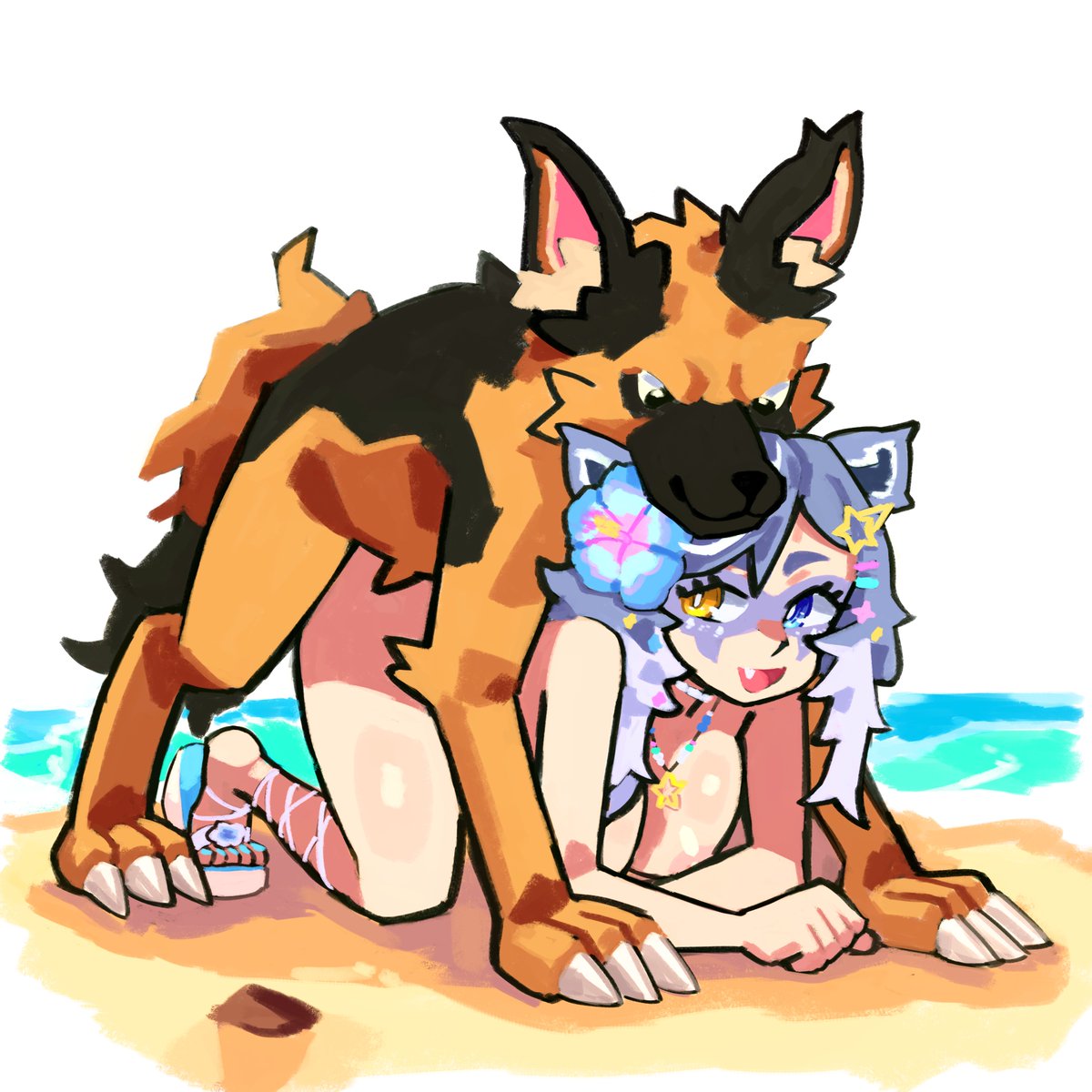 The_Real_Lu_Blu's tweet photo. Vtuber Snuffy getting it on with a German Shepherd at the beach! https://t.co/UryuvkNwji