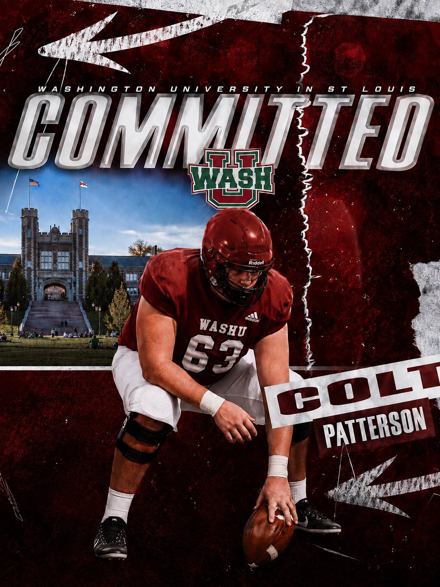 Coltpat63's tweet photo. After years of work on the field and in the classroom, I’m happy to announce that I am now 100% committed to Washington University in St Louis. Thank you to @CoachAaronKeen, @MuellerFBCoach, @coachfish42 and @thereal_dave_T for this opportunity. I’m so excited to be committed to the WashU family. I want to personally say Thank You to every coach that has reached out and recruited me since this journey began. Go Bears!

@CommandoFB @CoachWild15 @thompsonsctg @NCSACoachGroce @CSmithScout @CoachHight44