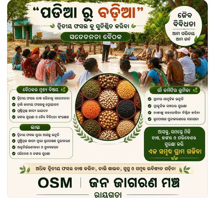 jana_jagarana's tweet photo. ଧାନଚାଷ ପରେ ଦ୍ୱିତୀୟ ଫସଲକୁ ପ୍ରାଧାନ୍ୟ, ଚାଷୀଙ୍କ ଆୟବୃଦ୍ଧି,ପରିବାରର ପୋଷଣ ସୁରକ୍ଷା ଓ ଠିକ ସମୟରେ ବିହନ ଯୋଗାଇ ଦେବା ନିମନ୍ତେ। “ପତିଆ ରୁ ବତିଆ” ଅଭିଯାନ ମାଧ୍ୟମରେ ଗ୍ରାମବାସୀଙ୍କୁ ଦ୍ୱିତୀୟ ଫସଲ ଡାଲି ଆତ୍ମନିର୍ଭର ପାଇଁ ସଚେତନ ବୈଠକ କରାଯାଉଛି।
#SecondCrop #BrownToGreen #SeedConservation #farmers https://t.co/mZVgzgX0wc