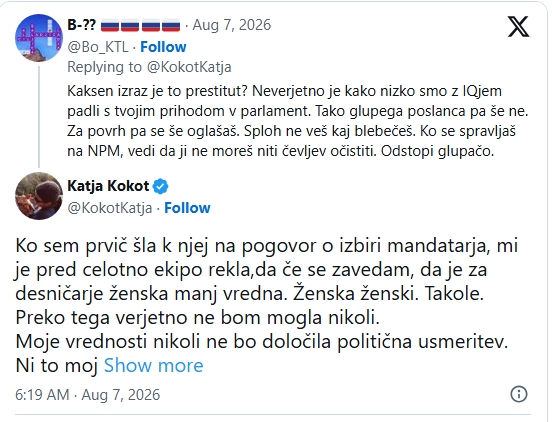 zver_martin's tweet photo. Je Pirc Musarjeva res dejala, 
da desničarji sovražijo ženske?
Poslanka Rsnice Katja Kokot razkriva, da ji je Nataša Pirc Musar na sestanku dejala, da so ženske za desničarje manjvredne.

Komentar predsednice Pirc Musarjeve o izjavi o ženskah še pričakujemo. https://t.co/YdD0WC62eh