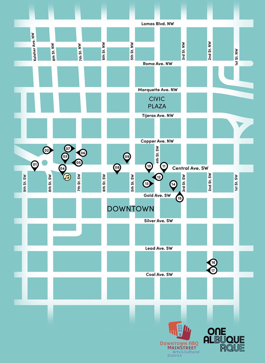 ABQartwalk's tweet photo. TONIGHT IS ABQ ARTWALK • 5–9 PM 

Grab this month’s map at participating locations or download it online to explore tonight’s exhibits, artisan markets, live music and special events across Downtown ABQ! https://t.co/YEbFa3PlRu