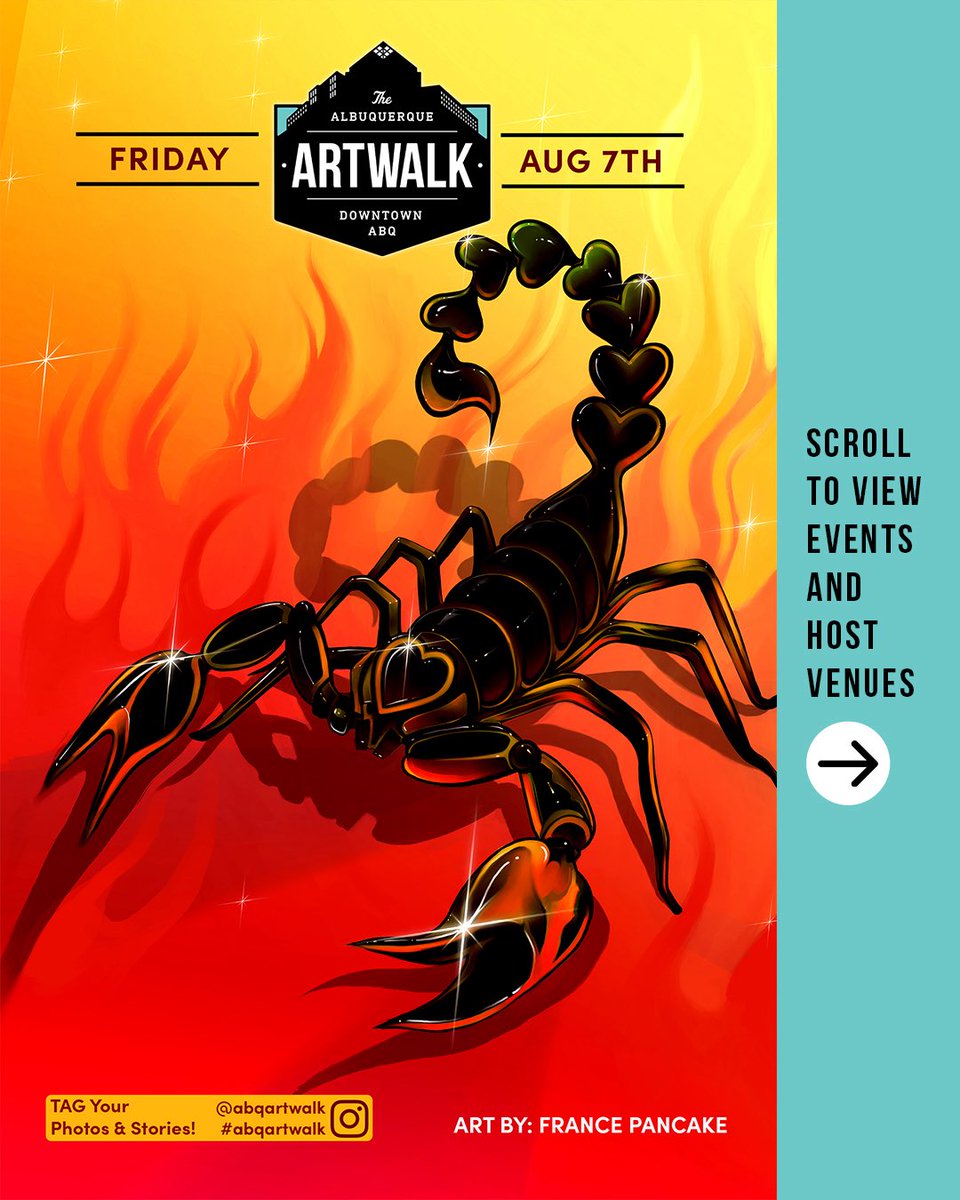 ABQartwalk's tweet photo. TONIGHT IS ABQ ARTWALK • 5–9 PM 

Grab this month’s map at participating locations or download it online to explore tonight’s exhibits, artisan markets, live music and special events across Downtown ABQ! https://t.co/YEbFa3PlRu