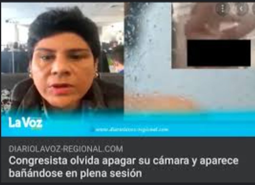 martinfiera's tweet photo. Los peruanos tuvimos que ver y soportar un desnudo de Norma Yarrow, bañándose mientras "asistía" a una sesión virtual del congreso al medio día.
Esta cojudez el fujimorismo con Miki Torres promueve, sin respeto a los millones de peruanos que trabajan desde temprano.
Un asco 🤮 https://t.co/T8BJL7vhdx