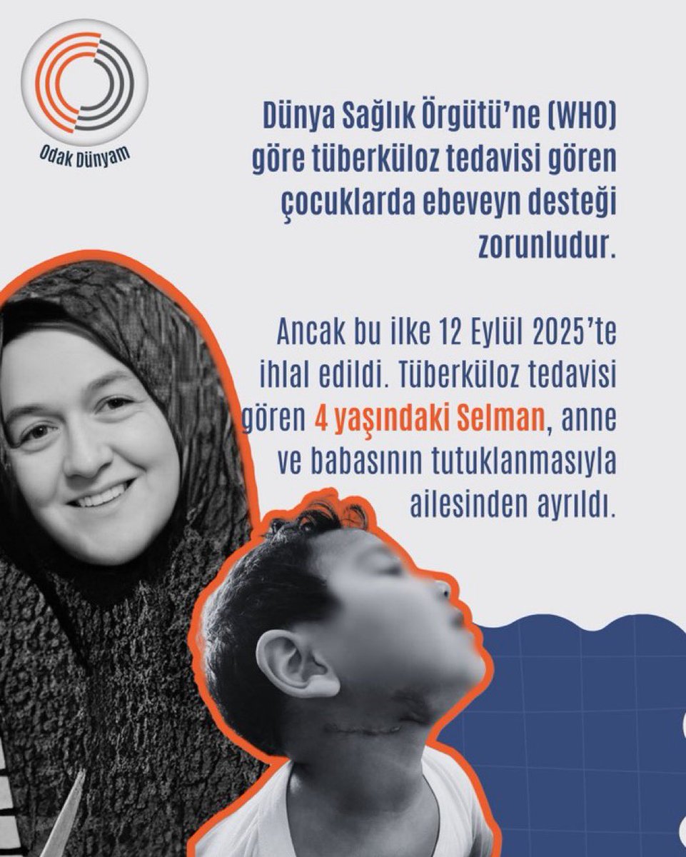 odakdunyam's tweet photo. Bir çocuk tüberkülozla mücadele ederken en ağır yükü hastalık değil, yalnız bırakılmaktır. Tedavi gören 4 yaşındaki Selman, yaklaşık 11 aydır annesinden ayrı.
Çocuğun sağlığını ilgilendiren kararlarda ilk ölçüt, üstün yararı olmalıdır.

İhsanVeSelmanın SesiOl https://t.co/Q6RamnEspL
