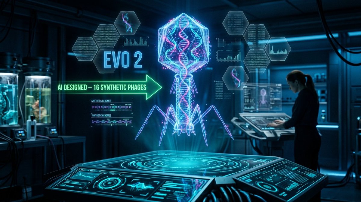 Alexer38's tweet photo. AI just designed 16 living viruses never seen in nature. Scientists used genome language models to create self-replicating bacteriophages that kill bacteria. The era of AI‑written biology is here. #AI #Genomics #Biotech #Evo2 #ScienceBreakthrough https://t.co/63L4iSbsSR