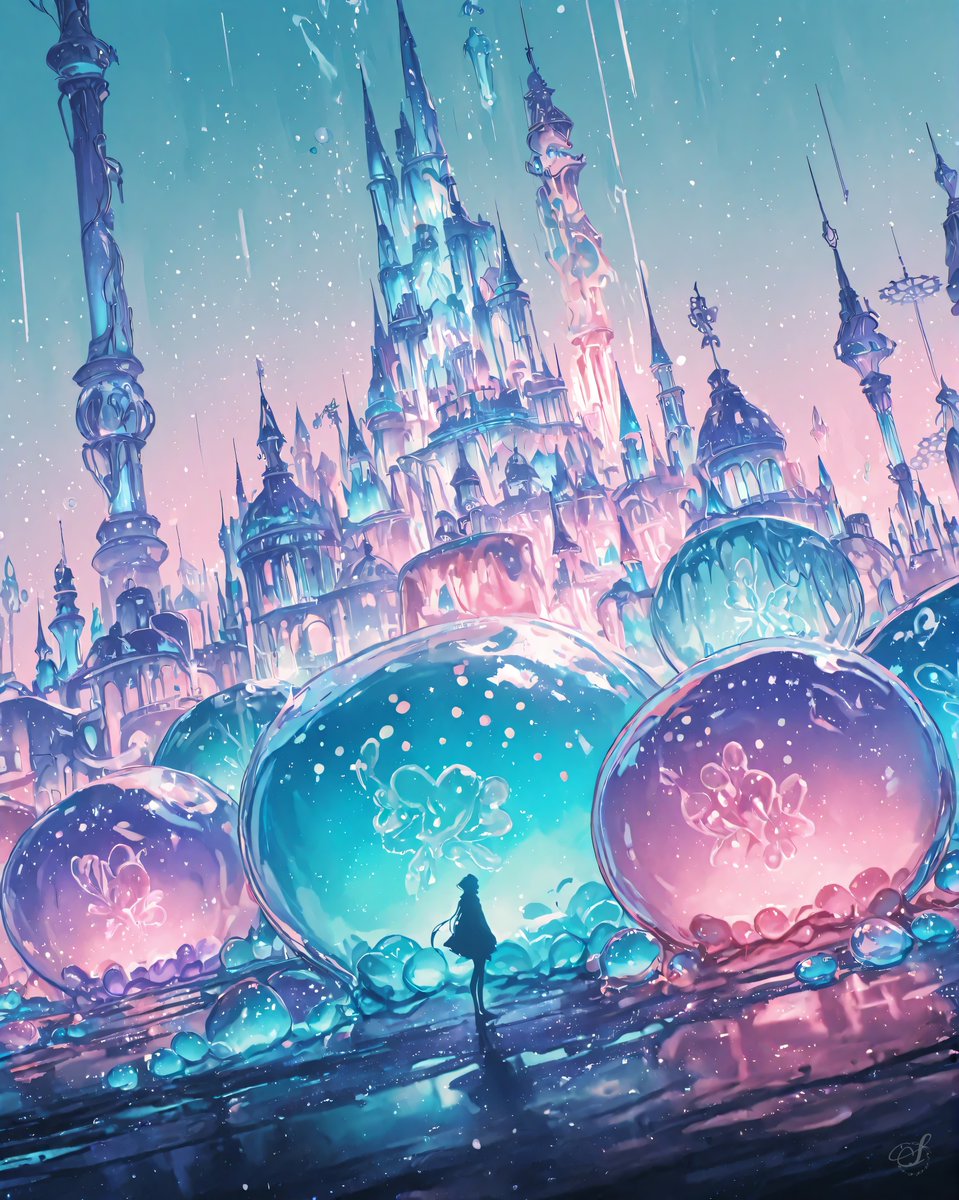 solvraen's tweet photo. お城が出るとちょっと嬉しい。
今日のゼリー都市🫧
同じプロンプト、違う世界。
#fantasyart #jellycity #pastelfantasy https://t.co/uqaRu8J2Gr