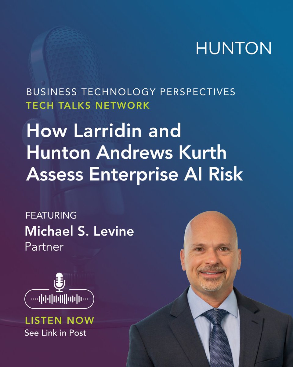 HuntonInsurance's tweet photo. Michael Levine joined the Business Tech Perspectives podcast to discuss the enterprise AI visibility gap and the legal, financial and insurance risks companies face when they cannot identify their AI systems. https://t.co/vkYLLrvWYX https://t.co/5VkIzolBBL