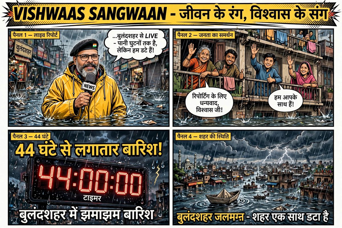vishwassangwan3's tweet photo. 🚨 बुलंदशहर मे�� 44 घंटे से नॉन-स्टॉप महा-बारिश! गुरुवार सुबह 3:00 बजे से शुक्रवार रात 11:00 बजे तक लगातार झमाझम। सड़कों पर बाढ़ जैसे हालात। सुरक्षित रहें! 🙏🎙️#BulandshahrRain #WeatherUpdate #VishwasSangwanReporting #BulandshahrNews #44HoursRain #Monsoon https://t.co/iLNod4egUx
