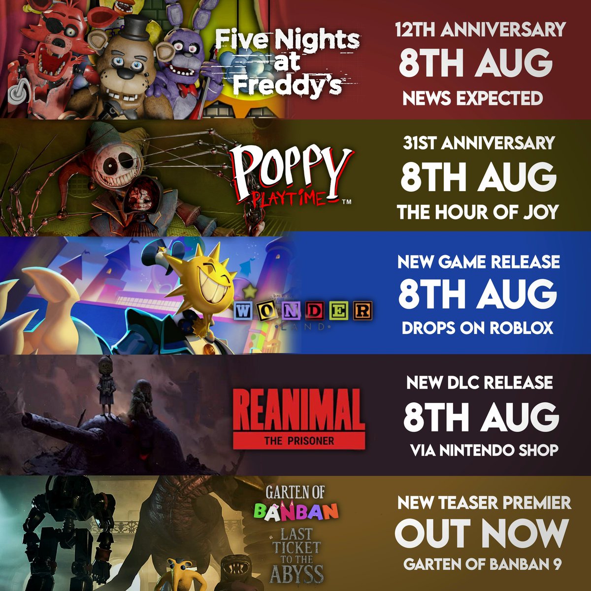 mascotmassacre's tweet photo. 🗓️ New releases Saturday is here! Here's everything mascot and indie horror related that is taking place tomorrow.

After a long time we're witnessing that much in a day. What are you most excited for? https://t.co/nWqCe96HTL