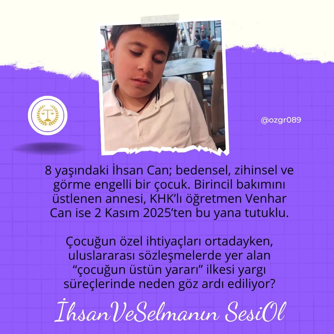 ardaaa1900's tweet photo. Ağır engelli bir çocuğun hayatında annesinin varlığı, sadece duygusal değil aynı zamanda yaşamsal bir destektir. İhsan Can'ın bakım ihtiyacı dikkate alınarak çocuk hakları öncelenmelidir

İhsanVeSelmanın SesiOl https://t.co/3ZGWY6pCkD