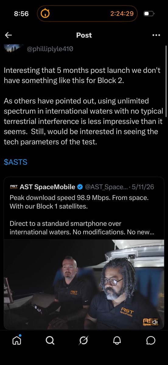 Kris2214579's tweet photo. @AlexfromBabylon Always do, Phil is usually only committal to calling out delays (wow, impressive in the space industry) to avoid being wrong but things like this where they all agreed they achieved these speeds on “unlimited” or 25x25/40x40 spectrum when it ended up 10x10, show their - bias. https://t.co/9rYqg8f3qt