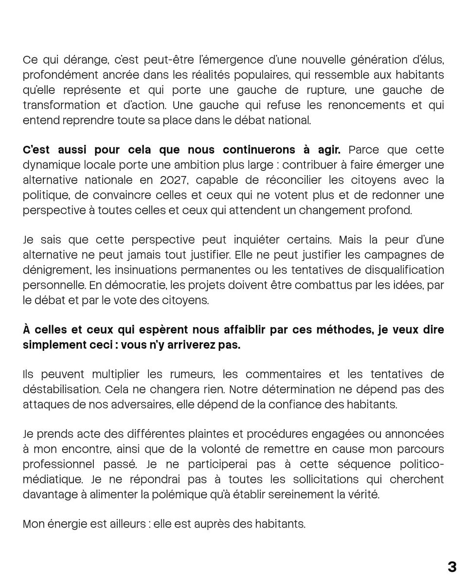 BallyBagayoko's tweet photo. 🙏 Merci pour votre soutien. Notre détermination est intacte.

Merci pour votre soutien. Depuis plusieurs jours, vos nombreux messages de confiance et d’amitié me touchent profondément. Ils renforcent ma détermination à poursuivre la mission que vous m’avez confiée.

Pendant que certains alimentent les polémiques, je reste concentré sur l’essentiel : agir pour les habitants, être sur le terrain et préparer l’avenir de notre territoire.

Les attaques ne détourneront ni mon engagement, ni mon énergie. Avec mes conseils, je ferai valoir mes droits lorsque cela sera nécessaire, dans le respect de notre État de droit. D’ici là, je ne participerai pas à cette séquence politico-médiatique.

Nous continuerons à avancer avec calme, sérieux et détermination. Notre seule boussole reste l’intérêt général et la confiance des habitants.