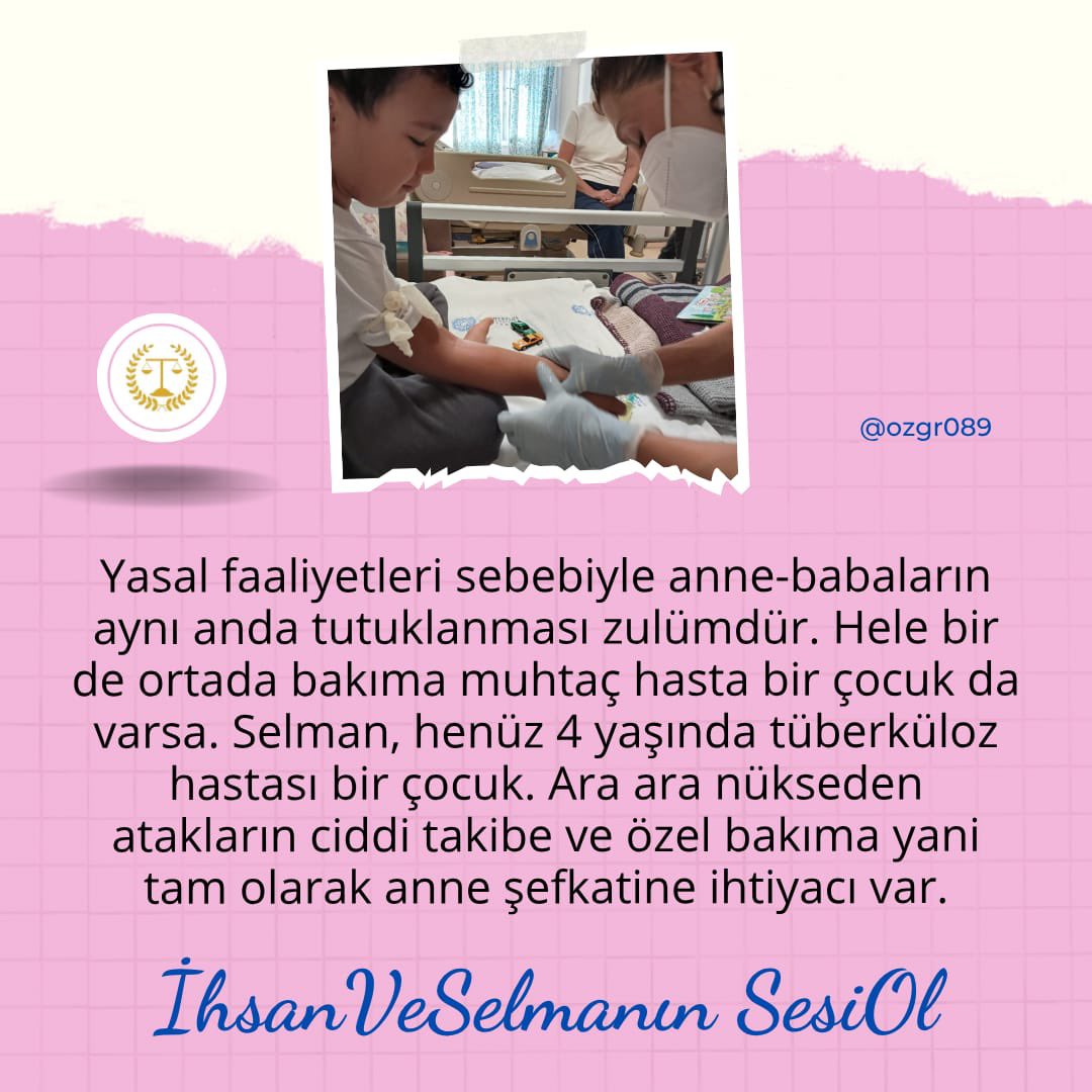 naftalanjaa's tweet photo. Selman henüz 4 yaşında. Uzun süredir veremle mücadele ediyor. Tedavisi devam ederken hem annesi hem babası cezaevinde. Hastane odalarında en çok ihtiyaç duyduğu şey, annesinin elini tutabilmek. 

İhsanVeSelmanın SesiOl https://t.co/6yyhO9GxYr