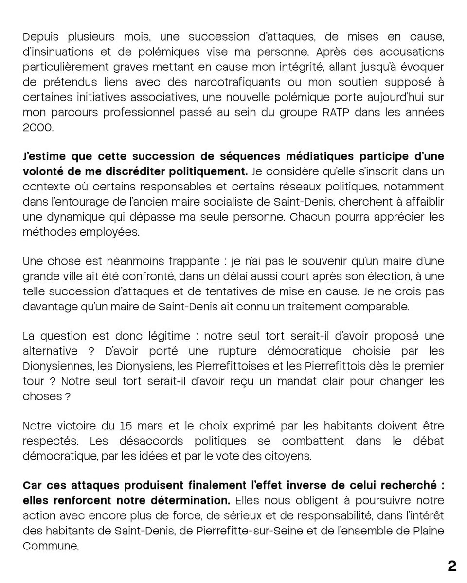 BallyBagayoko's tweet photo. 🙏 Merci pour votre soutien. Notre détermination est intacte.

Merci pour votre soutien. Depuis plusieurs jours, vos nombreux messages de confiance et d’amitié me touchent profondément. Ils renforcent ma détermination à poursuivre la mission que vous m’avez confiée.

Pendant que certains alimentent les polémiques, je reste concentré sur l’essentiel : agir pour les habitants, être sur le terrain et préparer l’avenir de notre territoire.

Les attaques ne détourneront ni mon engagement, ni mon énergie. Avec mes conseils, je ferai valoir mes droits lorsque cela sera nécessaire, dans le respect de notre État de droit. D’ici là, je ne participerai pas à cette séquence politico-médiatique.

Nous continuerons à avancer avec calme, sérieux et détermination. Notre seule boussole reste l’intérêt général et la confiance des habitants.