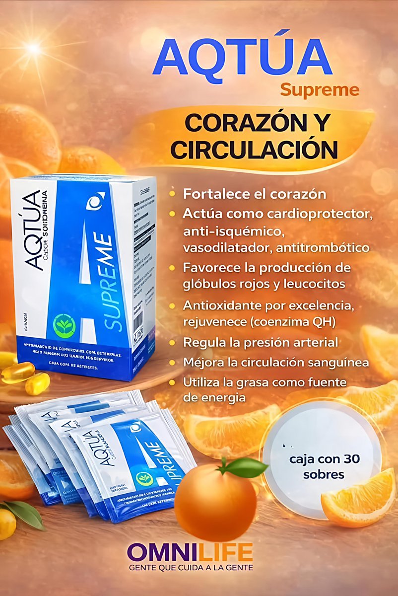 Mau_Omnilife's tweet photo. 💛 AQTÚA SUPREME — Apoyo nutricional para corazón y circulación 💜
 
Suplemento alimenticio Omnilife 🍊
✅ Complementa bienestar cardiovascular
✅ Favorece buena circulación
✅ Antioxidante con coenzima QH
✅ 30 sobres por caja
 
📌 No sustituye tratamiento médico https://t.co/JgIzIQWS6T