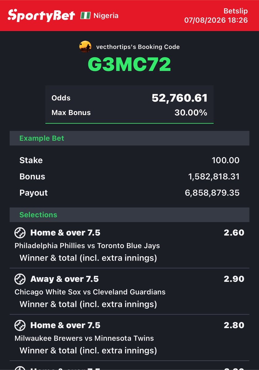 VecthorTips's tweet photo. G3MC72

H220BH

BASEBALL⚾️ WIN &amp; OVER
https://t.co/qPfgvqIDq2
Get inal edit on telegram👆 https://t.co/dKQvZlG4SL